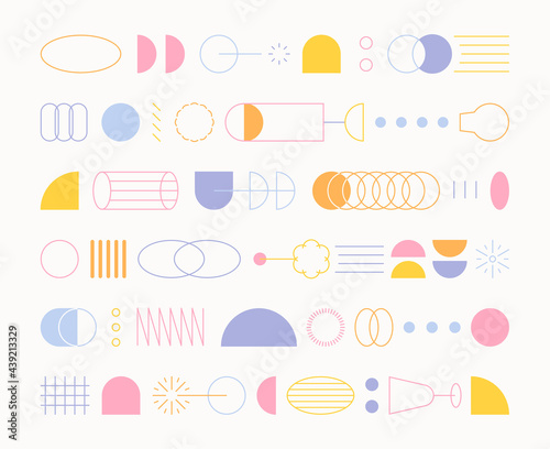 Abstract symbol pattern listed as a design with disassembled shapes. A bright and cute design with pastel colored line and plane shapes.