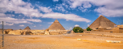 Landscape view of the Pyramids of Giza  Cairo Egypt