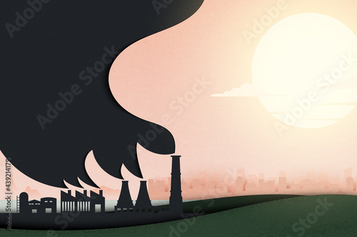 Global warming and climate change concept.Industry chimney pollution with smoke in environment.Environment landing page website template background.