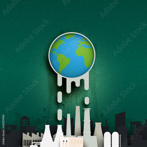 Air pollution from industry.Climate change and Global warming concept.Melting earth.Environment and Ecology concept background.
