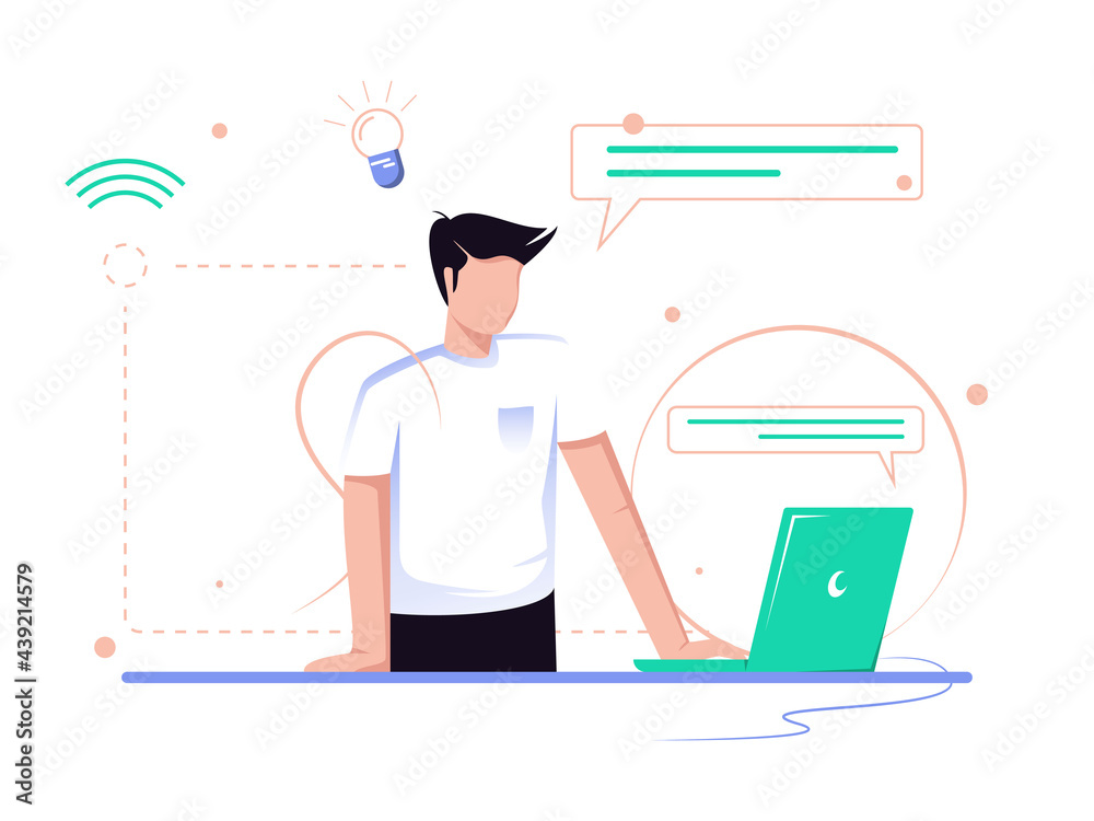 Business concept illustration. Men take part in business activities. set up business in front of the laptop. Trendy vector style. Business concept illustration. Men take part in business activities. set up business in front of the laptop. Trendy vector style.