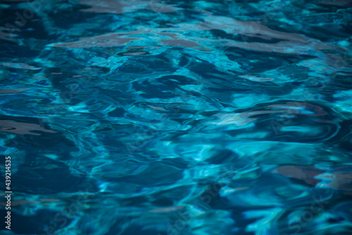 Abstract ripple wave and clear turquoise water surface in swimming pool, blue water wave for background and abstract design.