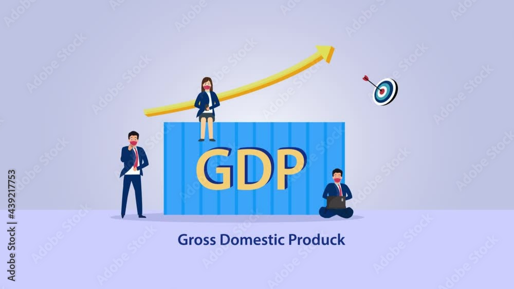 Business people with gross domestic product text Business people with gross domestic product text