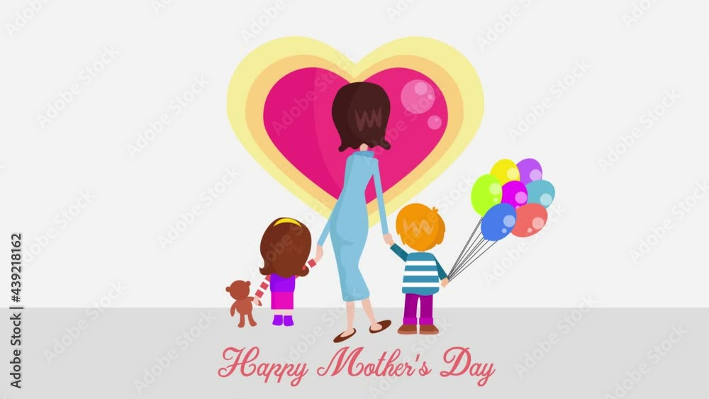 Mother and her children looking at heart symbol