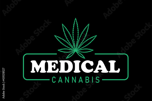 Logo of green leaf of Cannabis Indica, Sativa. Medical marijuana. Simple form, for graphic design of logo, emblem, sign, badge, label.