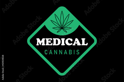 Logo of green leaf of Cannabis Indica, Sativa. Medical marijuana. Simple form, for graphic design of logo, emblem, sign, badge, label.