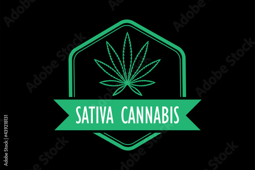 Logo of green leaf of Cannabis Indica, Sativa. Medical marijuana. Simple form, for graphic design of logo, emblem, sign, badge, label.