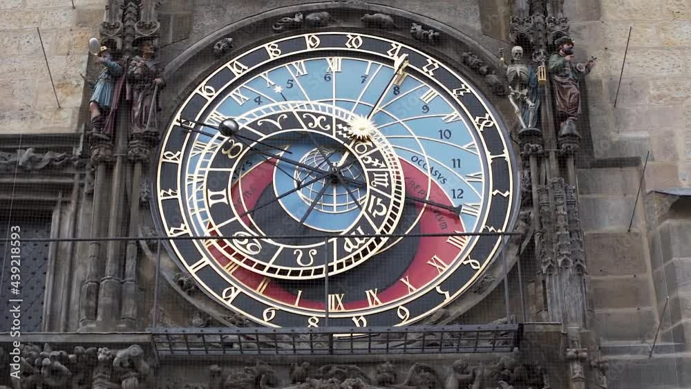 Dial and decorations of the astronomical Clock tower in Prague,Czechia. Dial and decorations of the astronomical Clock tower in Prague,Czechia.