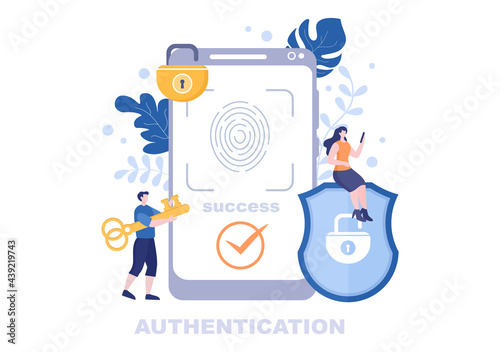 Authentication Security Vector Illustration Via Phone Or Computer For Code Message Shield And Password Secure Notice Login