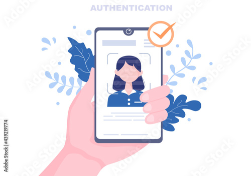 Authentication Security Vector Illustration Via Phone Or Computer For Code Message Shield And Password Secure Notice Login