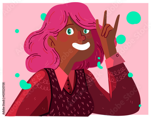 Ilustración de chica con cabello rosado  (ID: 439220708)