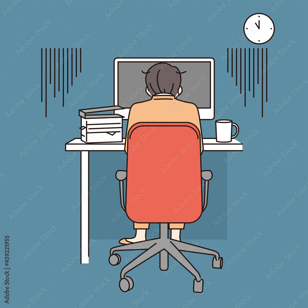シンプル イラスト 仕事が終わらず残業して疲れている女性 Stock Vector Adobe Stock