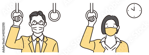 シンプル　イラスト　時差出勤をするビジネスパーソン