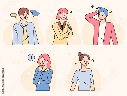 People with various facial expressions and gestures. flat design style minimal vector illustration.