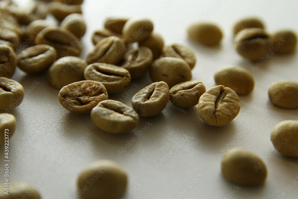 Close up of green coffee beans texture