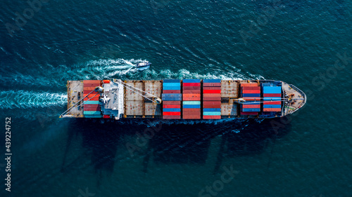 Aerial view container ship global business logistics import export worldwide, Container cargo ship commercial trade transportation open sea, Container cargo freight shipping.