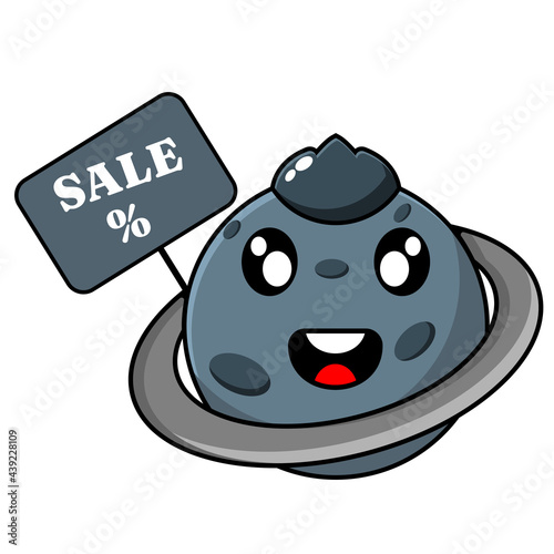 planet uranus mascot cartoon character holding sales board
