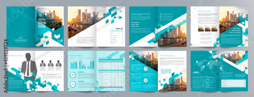Corporate business presentation guide brochure template, Annual report, 16 page minimalist flat geometric business brochure design template, A4 size.