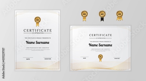 Certificate of appreciation completion gold wavy line art border template