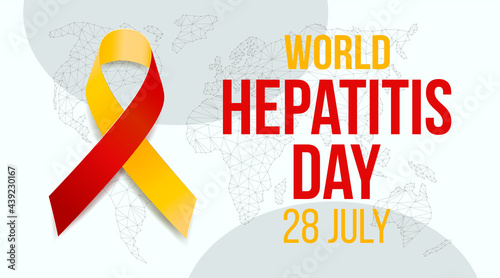 World hepatitis day concept. Banner template with yellow and red ribbon and text. Vector illustration.