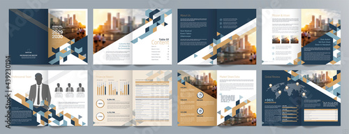 Corporate business presentation guide brochure template, Annual report, 16 page minimalist flat geometric business brochure design template, A4 size.