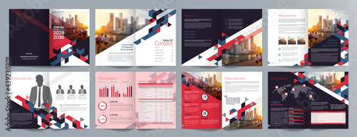 Corporate business presentation guide brochure template, Annual report, 16 page minimalist flat geometric business brochure design template, A4 size.