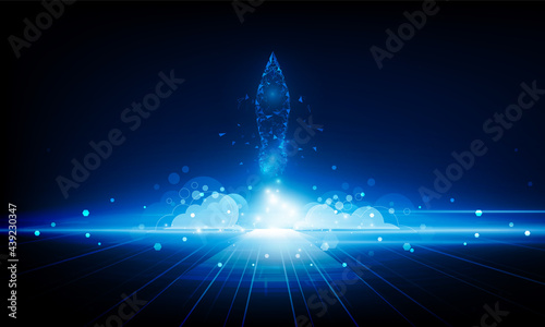 Abstract Business Start up launching product with rocket concept. Light out technology background Hitech communication concept innovation background,  vector design