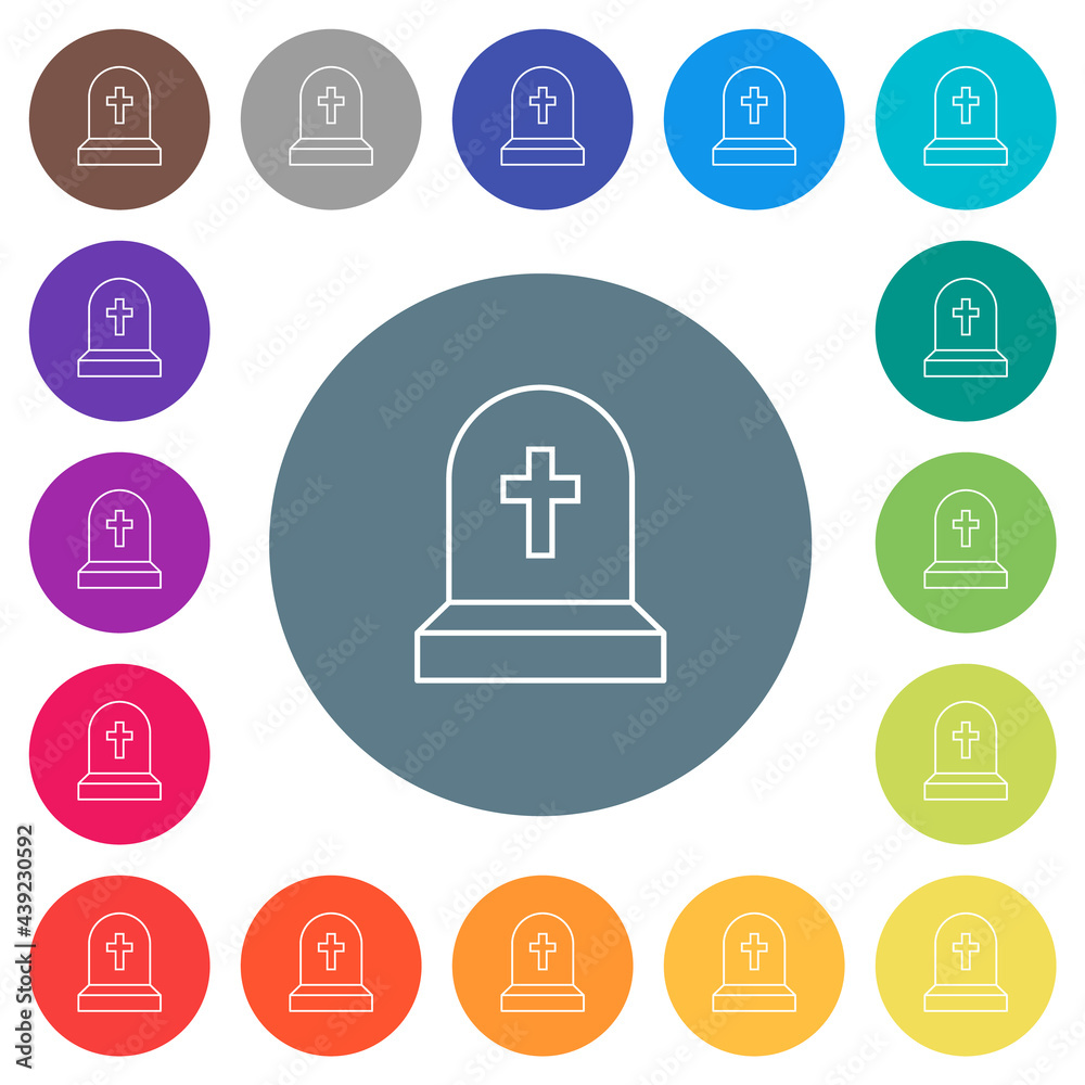 Tombstone with cross flat white icons on round color backgrounds Tombstone with cross flat white icons on round color backgrounds
