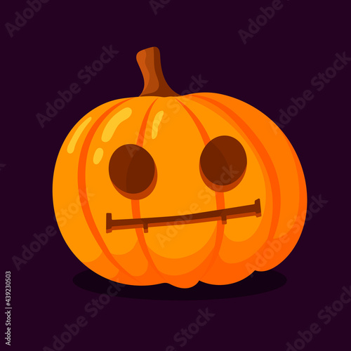 pumpkin on a dark background with a carved smile. Orange pumpkin with a smile for your design for the holiday Halloween. Vector illustration.