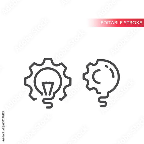 Lightbulb with gear line vector icon. Light bulb and cogwheel outline symbol, editable stroke.