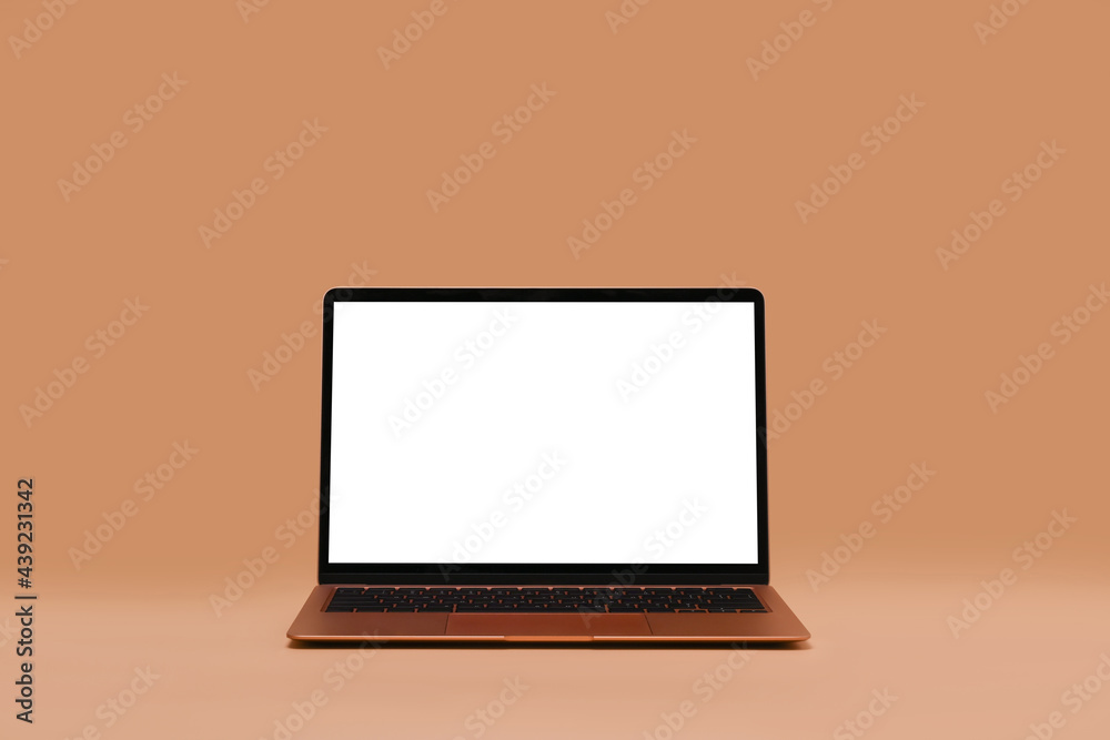 Computer laptop over orange background. Computer laptop over orange background.