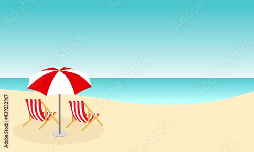 Banner layout  beach with chairs and umbrella  summer vacation and international picnic day theme  with text space  as summer sale background  banner  poster or template.