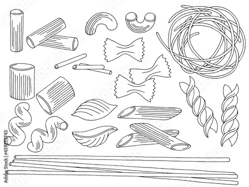 Pasta set graphic black white isolated sketch illustration vector