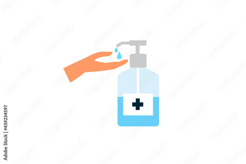man's hand rubbing with medical alcohol hand gel sanitizer, vector illustration. concept of washing hands to prevent viruses and germs in hot issue is coronavirus spreading all the world