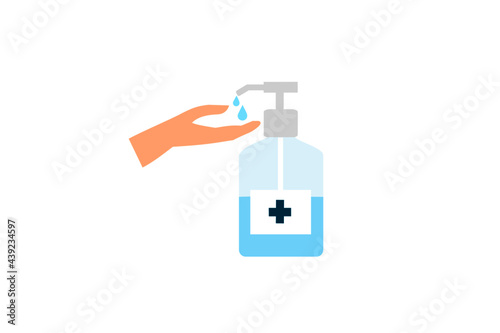 man's hand rubbing with medical alcohol hand gel sanitizer, vector illustration. concept of washing hands to prevent viruses and germs in hot issue is coronavirus spreading all the world