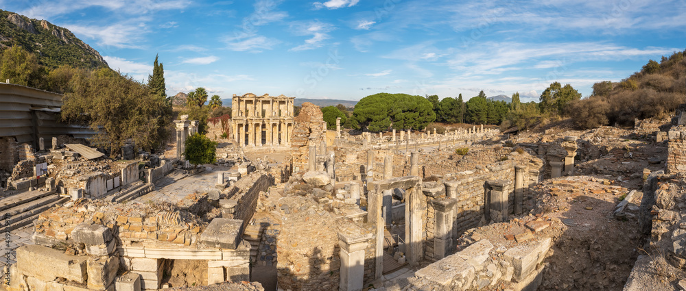 Big panorama of historic Ephesus Ancient City in Selcuk, Turkey