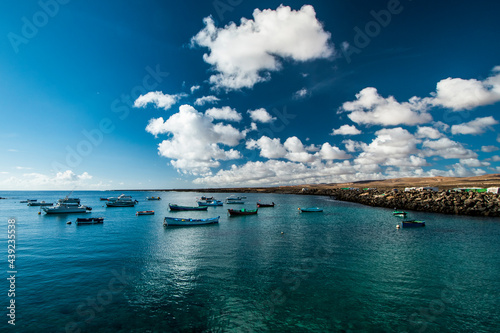 Fototapeta Naklejka Na Ścianę i Meble -  a lot of boats anchored in a fishing port in Fuerteventura, Canary Islands, Spain