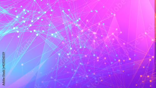 Abstract purple pink polygon tech network with connect technology background. Abstract dots and lines texture background. 3d rendering.