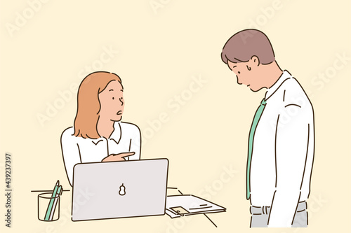 The boss is nagging the employee. hand drawn style vector design illustrations. 
