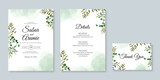 Wedding invitation card template with watercolor greenery