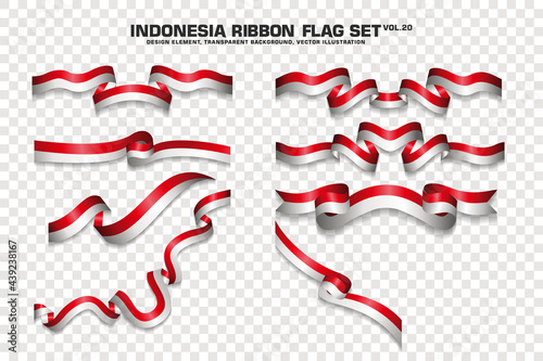 Indonesia Ribbon Flags Set, Element design, 3D style. vector Illustration