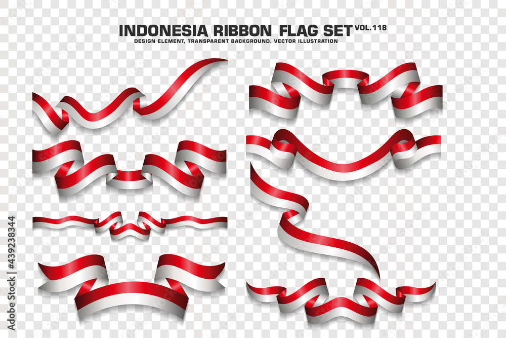 Fototapeta premium Indonesia Ribbon Flags Set, Element design, 3D style. vector Illustration
