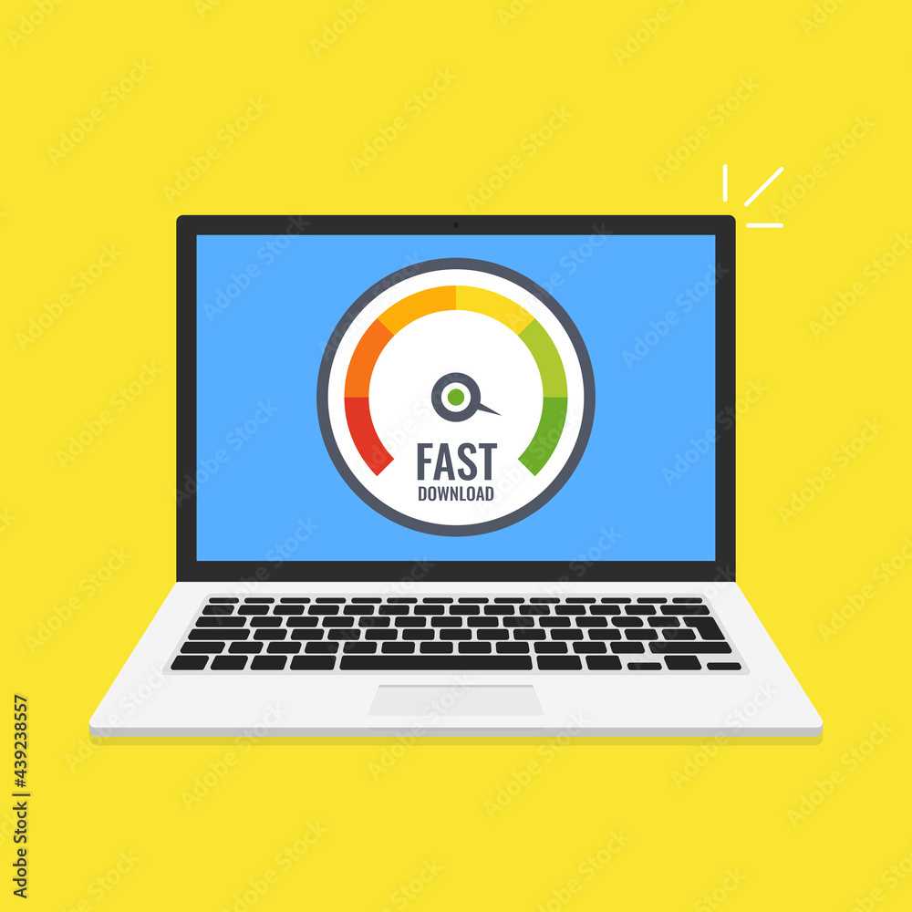 High speed performances computer online. Laptop with speed test on the  screen. Vector illustration. Stock Vector | Adobe Stock