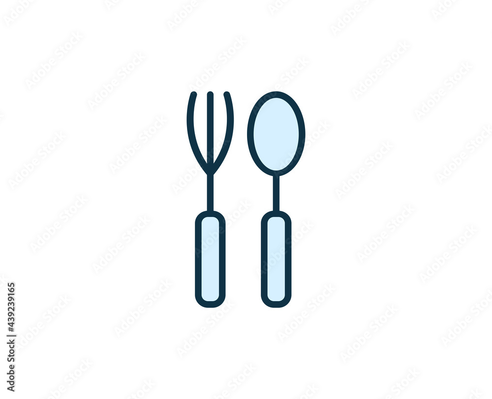 Fork and spoon line icon. High quality outline symbol for web design or mobile app. Thin line sign for design logo. Color outline pictogram on white background Fork and spoon line icon. High quality outline symbol for web design or mobile app. Thin line sign for design logo. Color outline pictogram on white background