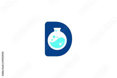 Letter D with laboratory glassware for icon or logo design concept ready to use.