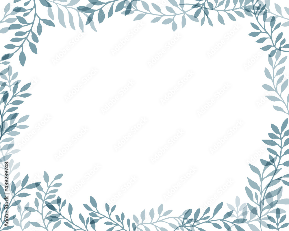 手描きタッチのシンプル草木フレーム　Set hand drawn white isolated background. Botanical illustration. Decorative Botanical picture.