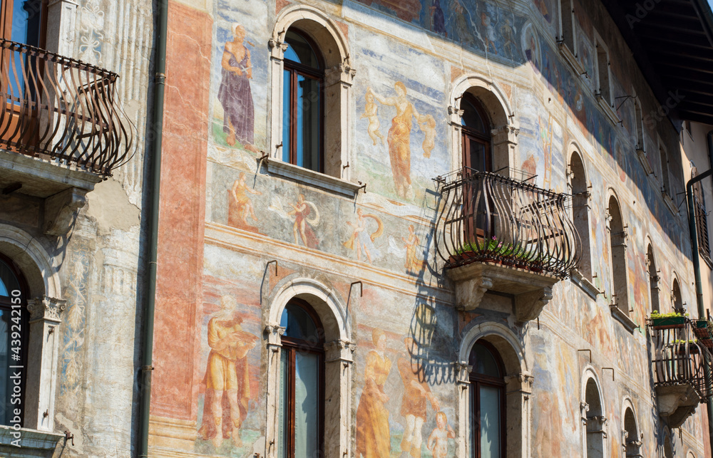 Frescoes on the houses in Trento in Italy