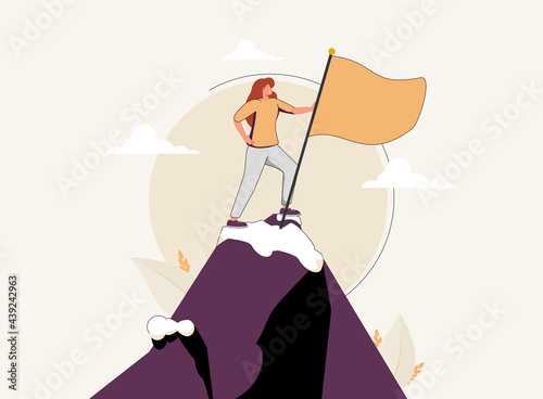 Successful businesswoman as confident female work leader tiny person concept. Career professional achievement top.