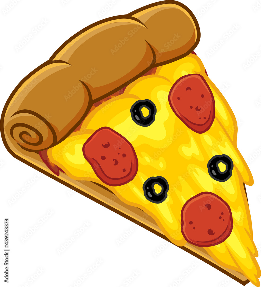 Cartoon Slice Of Pepperoni Pizza. Vector Hand Drawn Illustration