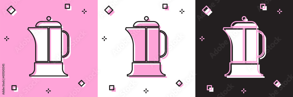 Fototapeta premium Set French press icon isolated on pink and white, black background. Vector Illustration